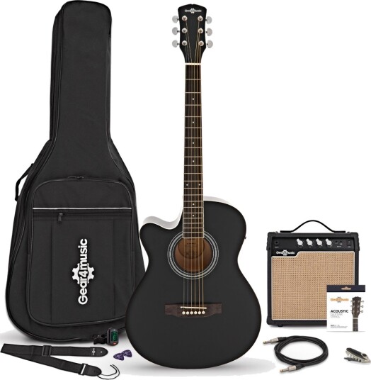 Gear4Music Single Cutaway Elektroakustisk Gitar Sunburst med Tilbehørspakke