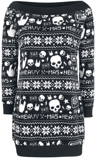 EMP Special Collection Kort kjole   Kjole med XMAS Print   S til 5XL   Damer   svart