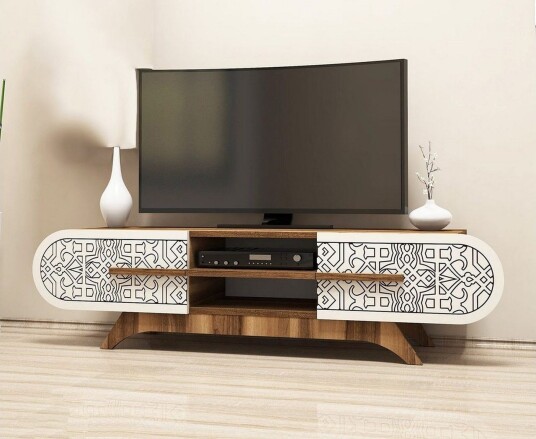 Defneia TV-benk 145 cm - Valnøtt/Krem