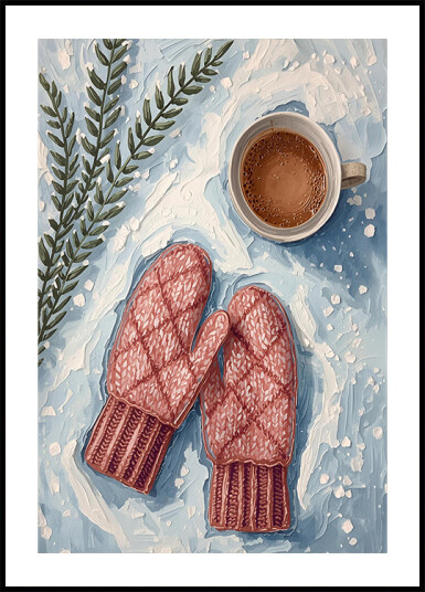 Handschuhe im Schnee mit Kakao Plakat Plakat / 70x100cm