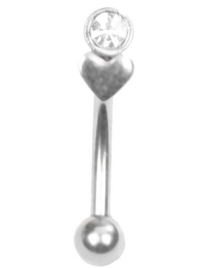 Utgått Øyenbrynspiercing med Hjerte og Klar Sten 1.2 x 8 mm