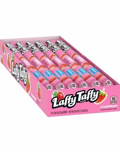 24 stk. Wonka Laffy Taffy Strawberry   Karamellstang med Jordbærsmak   Hel Eske 551 gram USA Import
