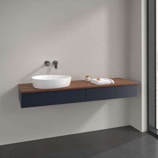 Villeroy & Boch Antao Servantskap med 2 skuffer 160x50x19 cm u/lys Blå Matt/Valnøtt Villeroy & Boch Antao Servantskap med 2 skuffer 160x50x19 cm u/lys Blå Matt/Valnøtt