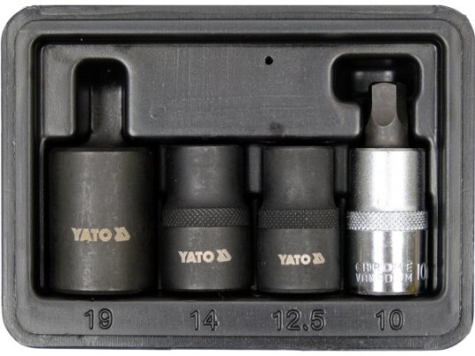 Yato Yt-06806, Støpselsett, 1/2", Metrisk, 4 Hoder, 10,12,14,19 Mm, Kromvanadiumstål Yato Yt-06806, Støpselsett, 1/2", Metrisk, 4 Hoder, 10,12,14,19 Mm, Kromvanadiumstål