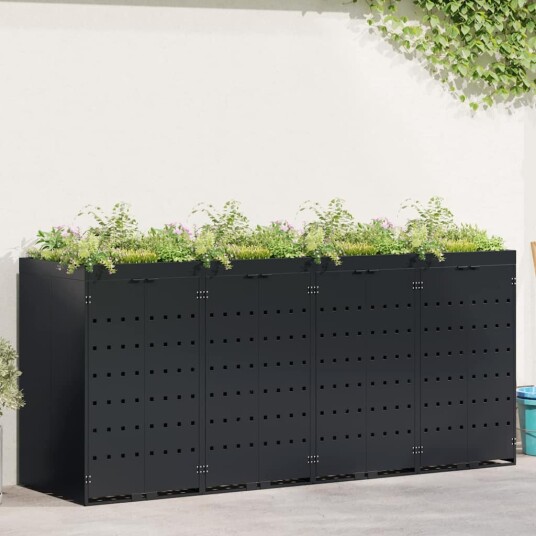 vidaXL Oppbevaring for 4 søppelbøtter Svart 272 x 77,5 x 121,5 cm