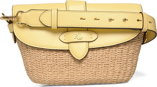 Lauren Ralph Lauren Straw Leather Small Lynden Shoulder Bag Yellow ONE SIZE