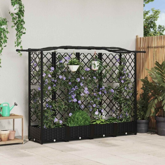 vidaXL Hevet Bed med Trellis og Tak Svart 203,5 x 40 x 123 cm PP