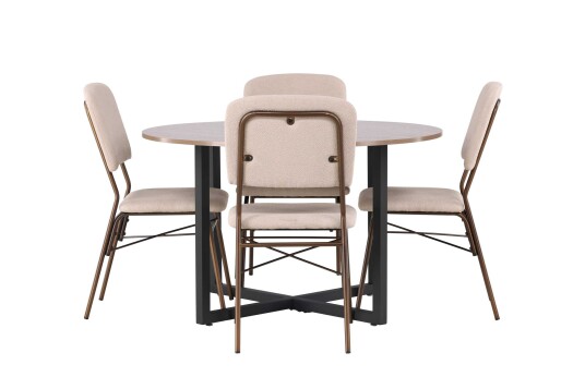 Venture Design Durango & Seda spisegruppe Beige/valnøtt 4 stoler & bord 120 cm
