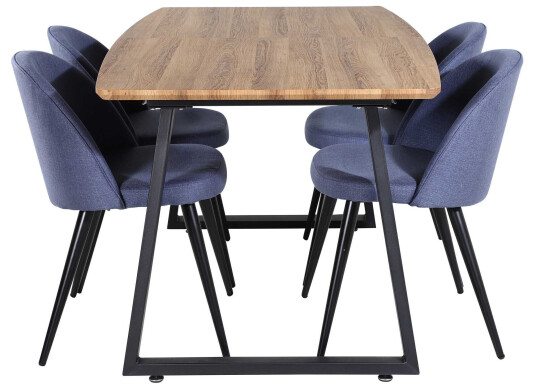 Venture Design Inca & Velvet spisegruppe Natur/blå 4 st stoler & bord 160 x 85 cm