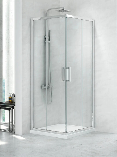 NEW PRAKTIC Kvadratisk Dusjhjørne m/doble skyvedører 90 x 90 x 195