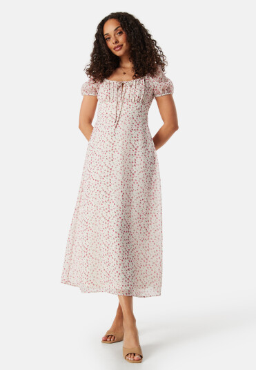 BUBBLEROOM Ruched Bustier Midi Dress White/Patterned 38