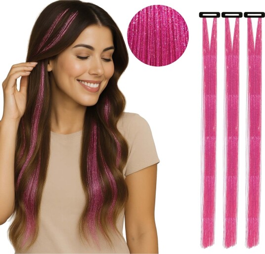 3 stk Tinsel Hair Extensions 50 cm - Rosa 3 stk Tinsel Hair Extensions 50 cm - Rosa
