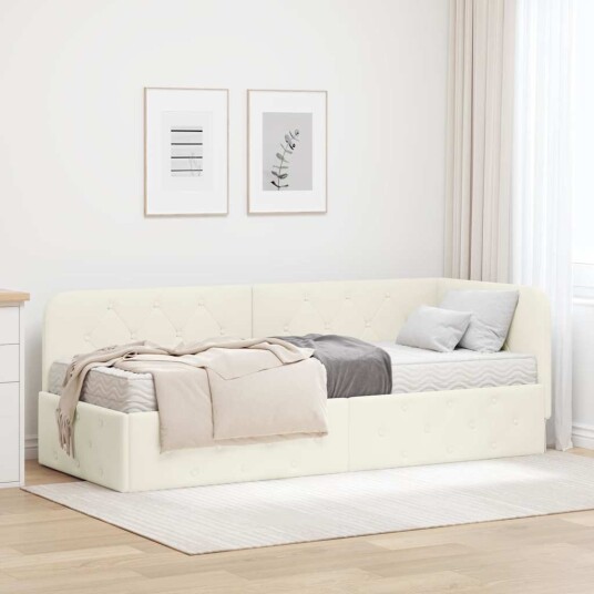 Hjørnesengramme Krem 80 x 200 cm Fløyel
