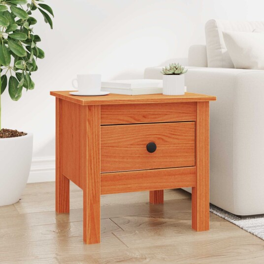 vidaXL Sidetabell med skuff VoksBrun 40 x 40 x 39 cm Massiv furu