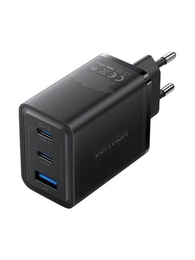 Vention Wall charger FERB0-EU 2xUSB-C USB- A 65W/65W/30W GaN (black) Vention Wall charger FERB0-EU 2xUSB-C USB- A 65W/65W/30W GaN (black)