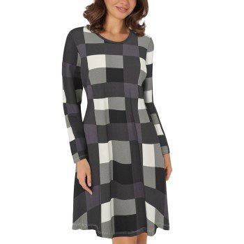 Lady Avenue Bamboo Nightdress Long Sleeve Grårutet Small Dame Lady Avenue Bamboo Nightdress Long Sleeve Grårutet Small Dame