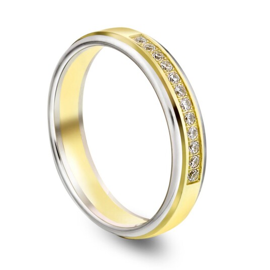 Giftering i 585 gult og hvitt gull med diamanter 0,12 CT | 4 mm bredde Giftering i 585 gult og hvitt gull med diamanter 0,12 CT | 4 mm bredde