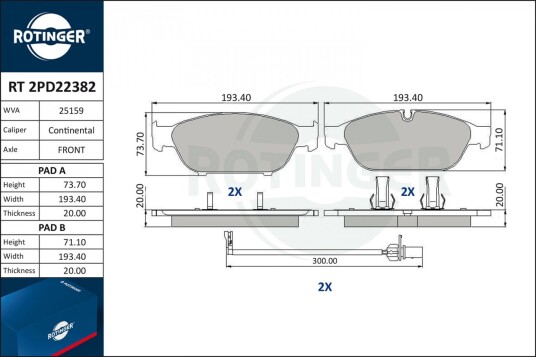 Bremseklosser sett ROTINGER RT 2PD22382