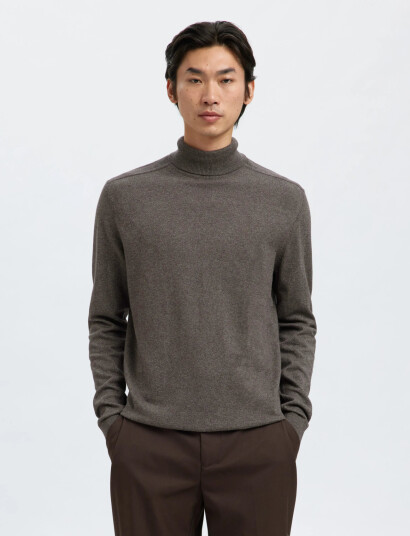 Selected Slhberg Roll Neck Noos - Brown - S