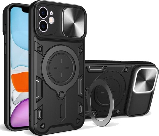 Trolsk Mobildeksel med Kamerabeskyttelse og Stativ Svart (iPhone 11)