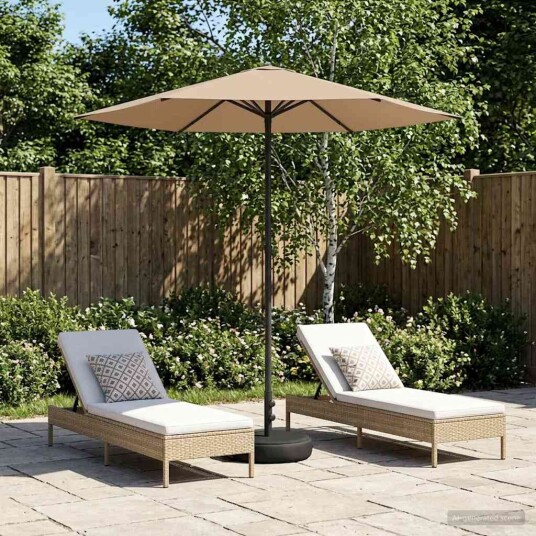 vidaXL Hageparasol med base 230 x 230 cm Polyester Rektangulær Gråbrun