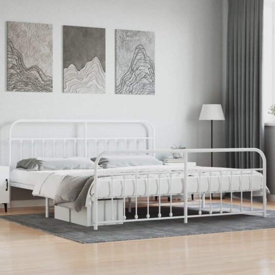 vidaXL Sengeramme i metall med hode- og fotgavl hvit 200x200 cm 8720845881955 vidaXL Sengeramme i metall med hode- og fotgavl hvit 200x200 cm 8720845881955