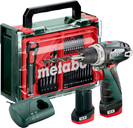 Metabo PowerMaxx BS Basic Set 600080710 Batteri boremaskine 12 V 2 Ah Litium inkl. ekstra batteri Inkl. oplader børsteløs Kuffert inkl. tilbehør Metabo PowerMaxx BS Basic Set 600080710 Batteri boremaskine 12 V 2 Ah Litium inkl. ekstra batteri Inkl. oplader børsteløs Kuffert inkl. tilbehør