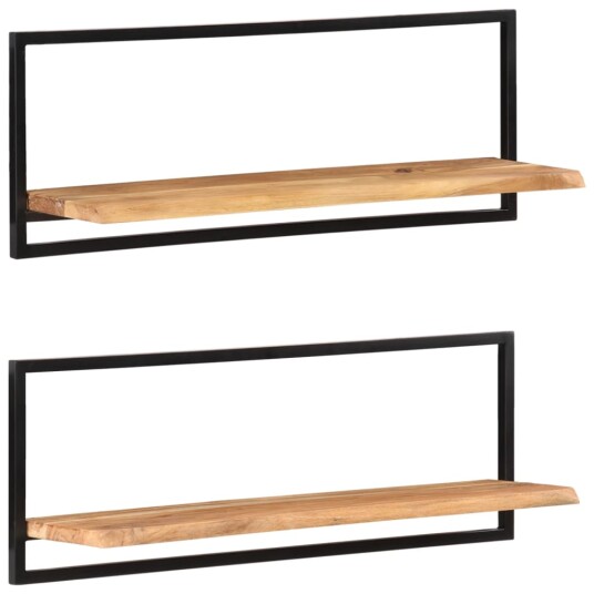 vidaXL Vegghyller 2 stk 100x24x35 cm heltre akasie og st?l vidaXL Vegghyller 2 stk 100x24x35 cm heltre akasie og st?l