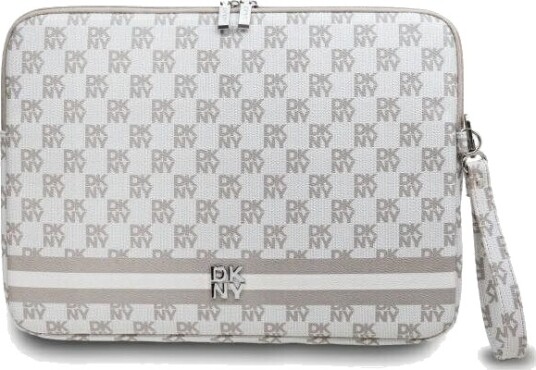 DKNY Sleeve 16" veske for bærbar PC med rutete mønster og trykte striper Beige
