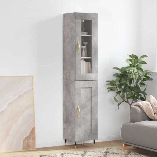 vidaXL Highboard betonggrå 34,5x34x180 cm konstruert tre 8720845488994
