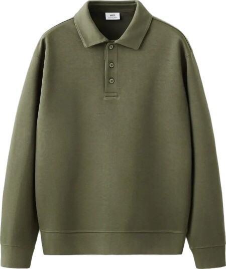 Mango Regular Fit Polo Neck Sweatshirt BEIGE KHAKI L
