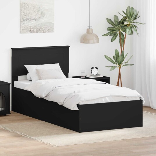 vidaXL Sengestamme med hodegjerde Svart 90 x 190 cm Konstruert tre