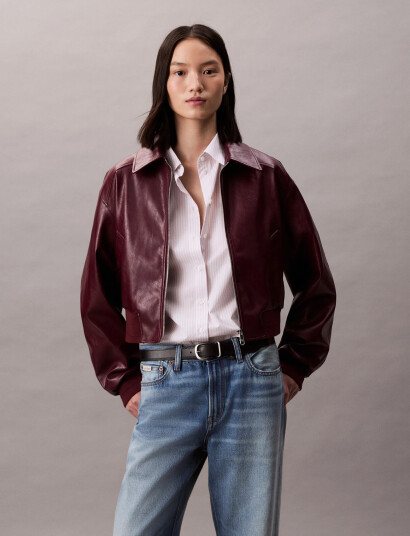 Calvin Klein Jeans A-Cropped Crinkle Faux Leather B - Burgundy - S Calvin Klein Jeans A-Cropped Crinkle Faux Leather B - Burgundy - S