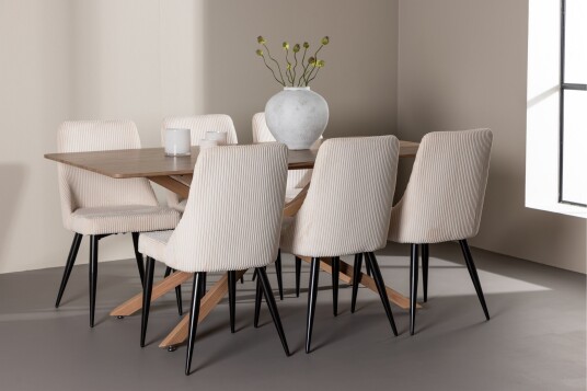 Piazza Spisegruppe 180 cm Rektangulær med 6 Leone stoler   Mocca/Beige