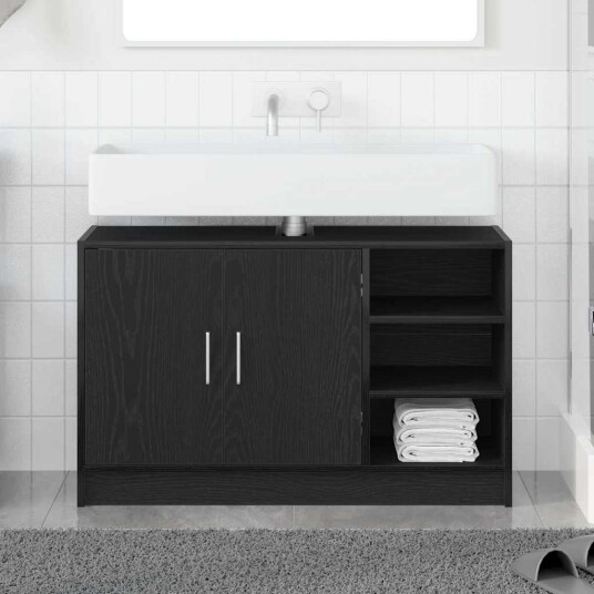 Vaskeskap Svart Eik 90x29x55 cm Konstruert Tre