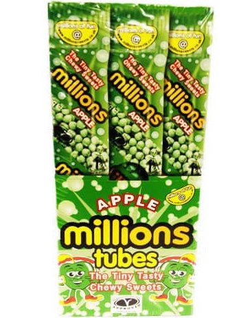 12 stk Millions Godteri Tube med Eplesmak   Hel Eske