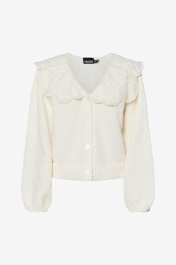 Pieces Kardigan pcAbby LS Lace Collar Hvit