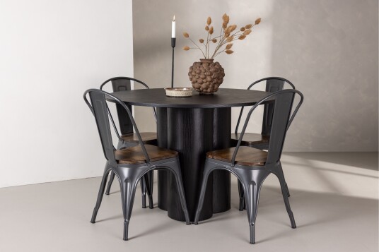 Venture Home Olivia Matgruppe 110 cm Rund med 4 Tempe Stoler Sort