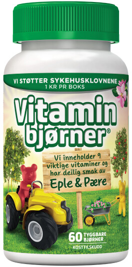 Vitaminbjørner Tyggetabletter Eple og pære 60 stk. Vitaminbjørner Tyggetabletter Eple og pære 60 stk.