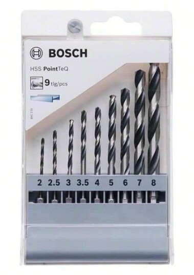 Bosch 2 - 8 Mm Hss-Spiralbor Pointteq-Set Med Sekskantskaft, 9 Deler