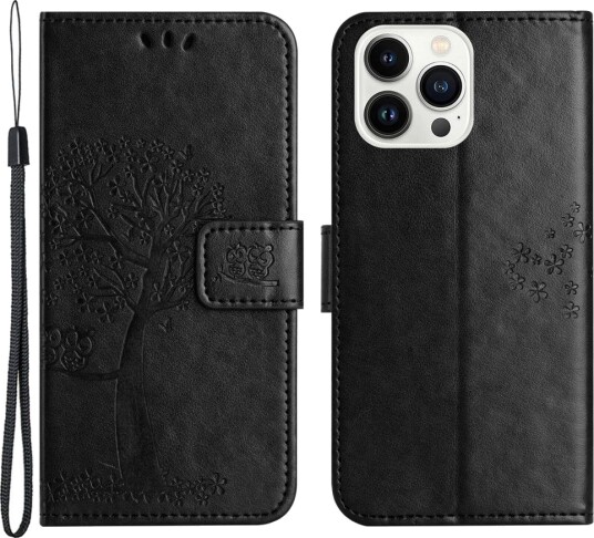 Trolsk Lommebokdeksel Tre og Ugle (iPhone 15 Pro) Svart