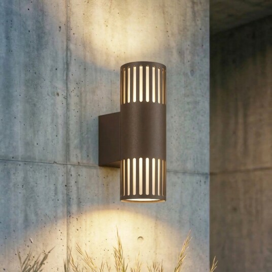 Lurinda utendørs vegglampe, brun, 2 lyskilder, IP44, Ø 10 cm, E27 - Lindby - Balkong - Moderne - Metall - Med flere lyskilder