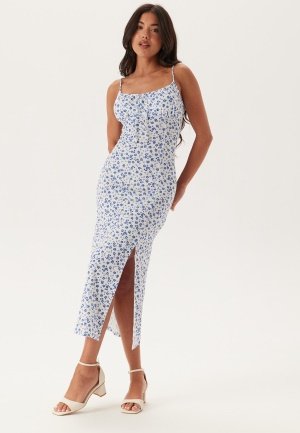 BUBBLEROOM Tie Strap Dress Blue/Floral XS
