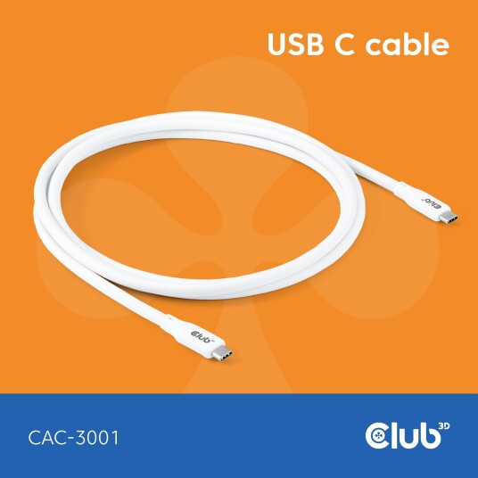 Club 3D Lifestyle USB-C Kabel  PD 240W,20Gbps  2m weiß  St/St retail