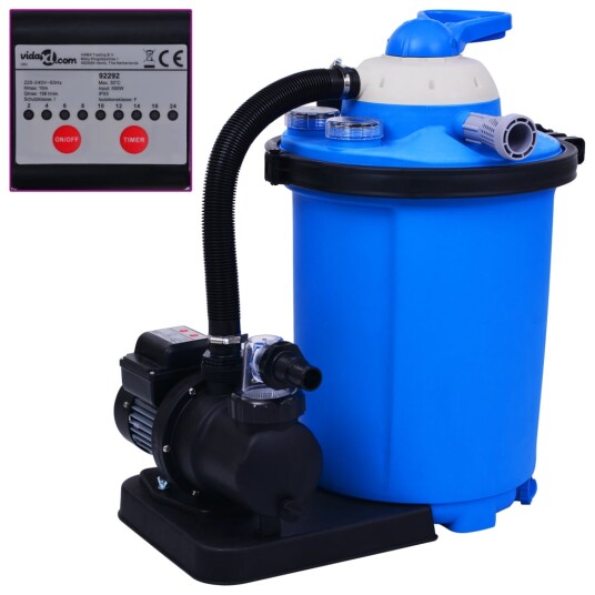 vidaXL Sandfilterpumpe med timer 550 W 50 L vidaXL Sandfilterpumpe med timer 550 W 50 L
