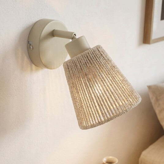 Vegglampe Lindby Anuva dimmbar Beige Soverom Papir / kartong Rustikk 13 13 Beige