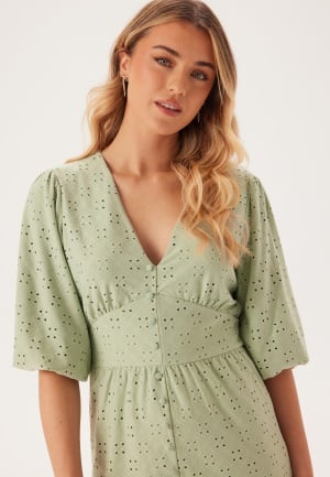 BUBBLEROOM Broderie Anglaise Puff Sleeve Dress Light green M