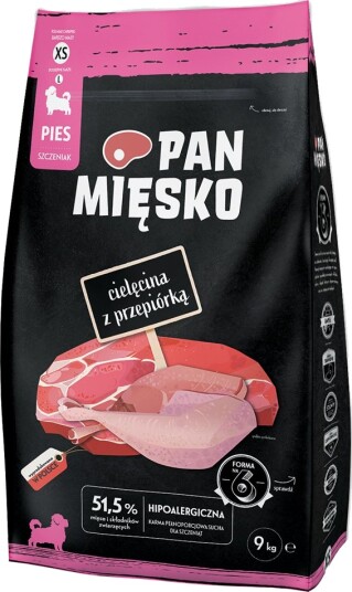 Pan Miesko Kalvekjøtt Med Vaktel Xs Tørrfôr Til Valper 9 kg