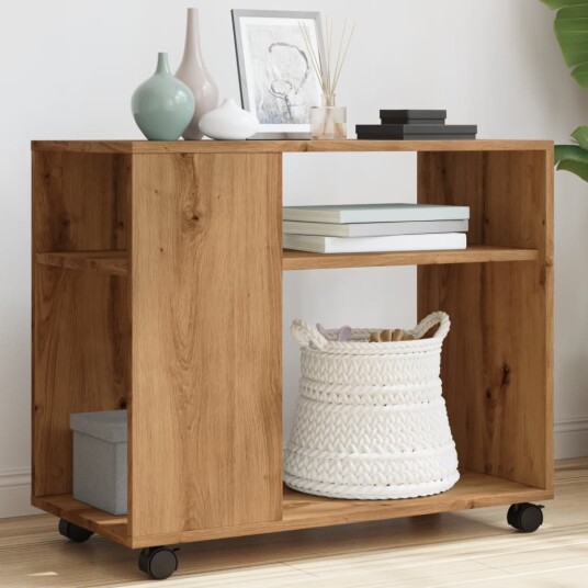 Sidebord med hjul artisan eik 70x35x60 cm konstruert tre