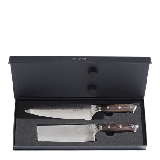 Damaskus by Haws Wengè knivsett 2 deler kokkekniv + grønnsakskniv Damaskus by Haws Wengè knivsett 2 deler kokkekniv + grønnsakskniv